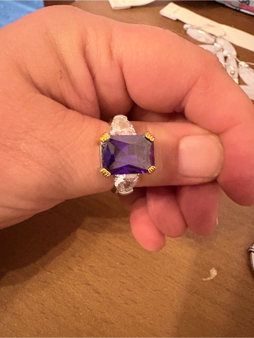 Park Lane Jewelry Trixy Statement Ring - Purple Emerald Cut CZ Mixed Metal sz 9